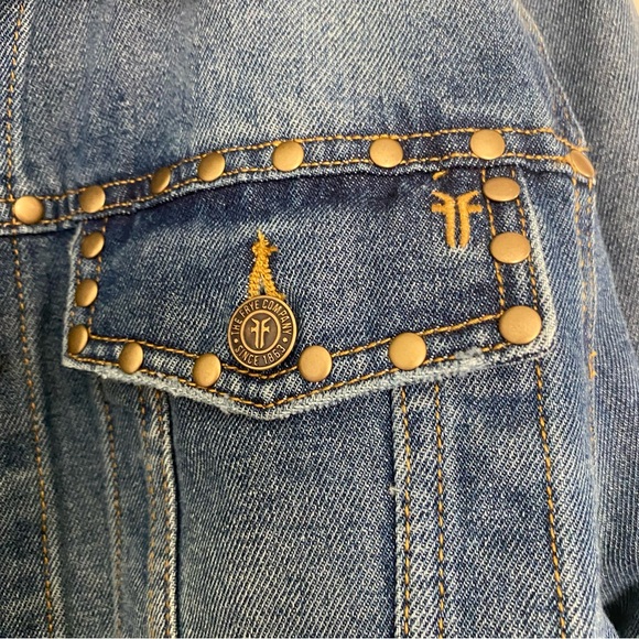 NWT Frye | Blue Studded Cotton Blend Y2K Denim Jacket, M - Picture 3 of 6